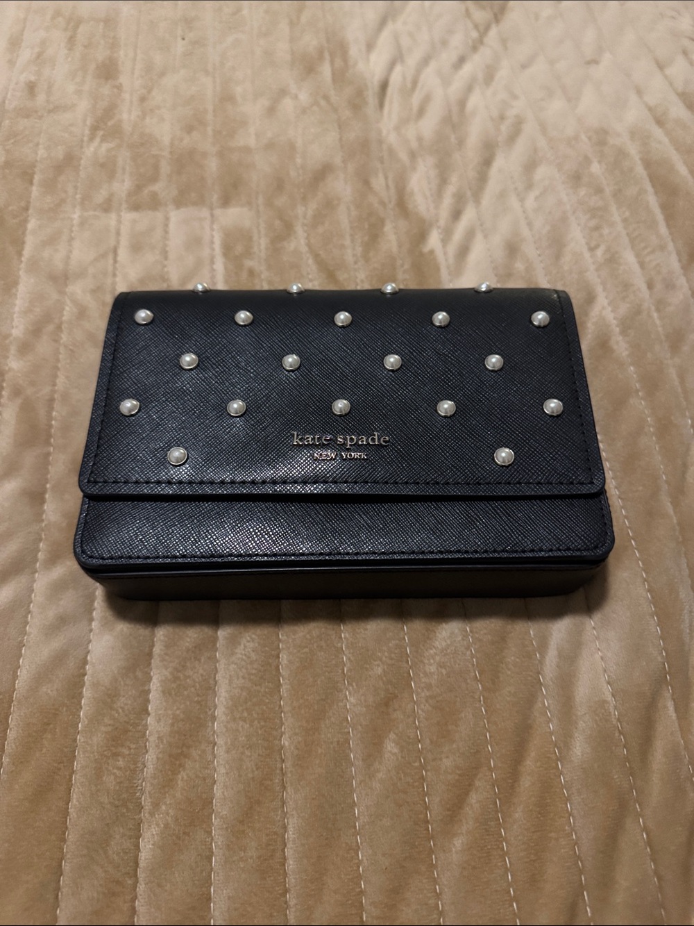 kate spade Black Pearl-Accent Foldover Crossbody Wallet